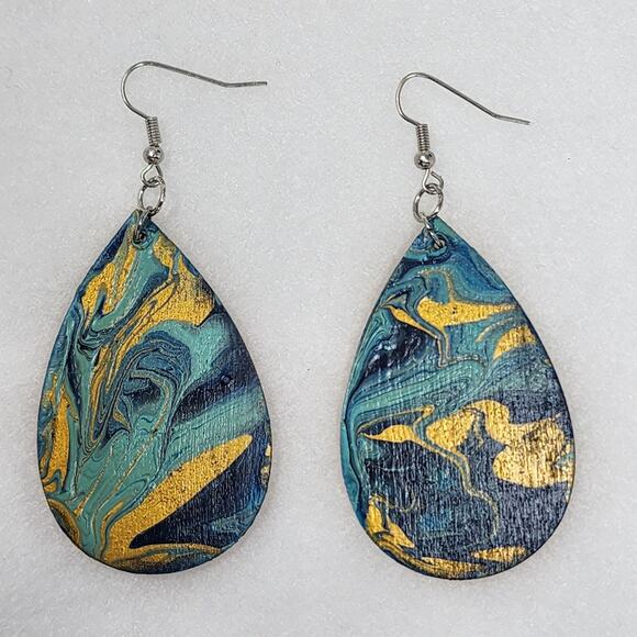 Boho Marble Painted Teardrop Earrings - Picture 1 of 5